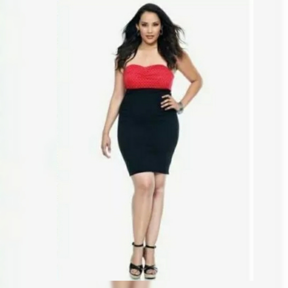 Torrid Red and Black Strapless Dress